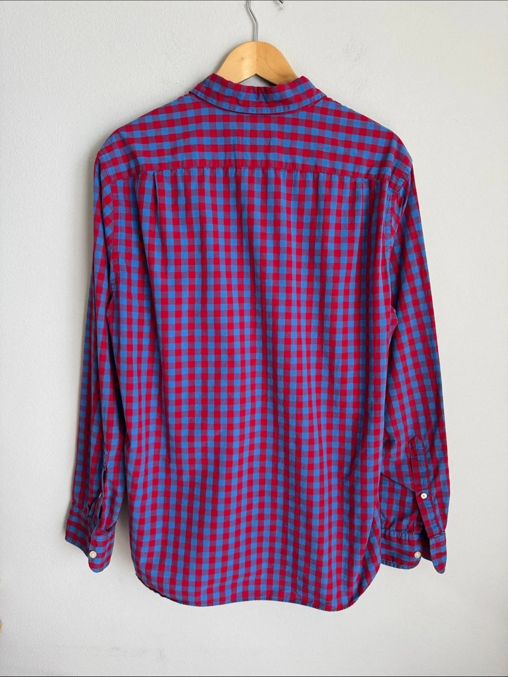 J.Crew Tailored Gingham Check Button Down Shirt Red Blue 100% Cotton Size L